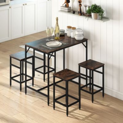 5-Piece Modern Industrial Dining Table Furniture Set w/4 Armless Chairs