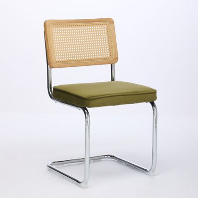 Velvet Armchair with Rattan and Steel Frame