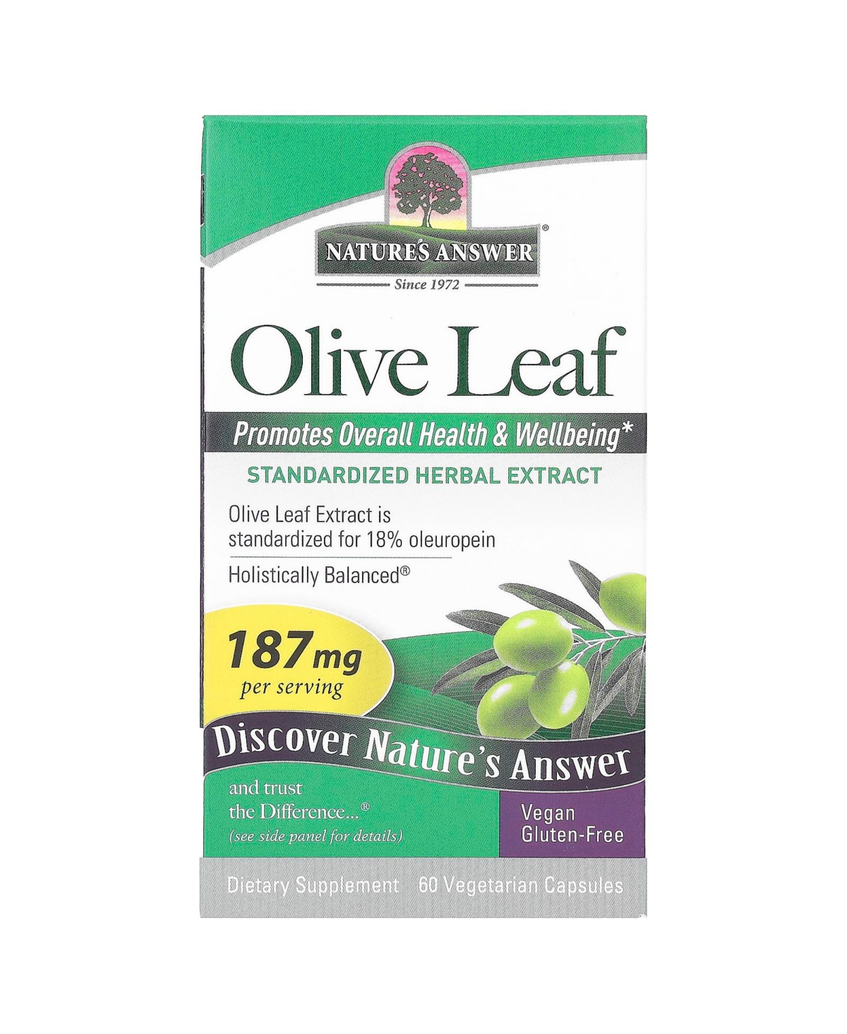 Olive Leaf 187 mg - 60 Vegetarian Capsules