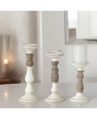 Ivory Candle Holder With Wood Accent (Set of 3)