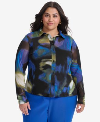 DKNY - Plus Size Mesh Printed Shirt
