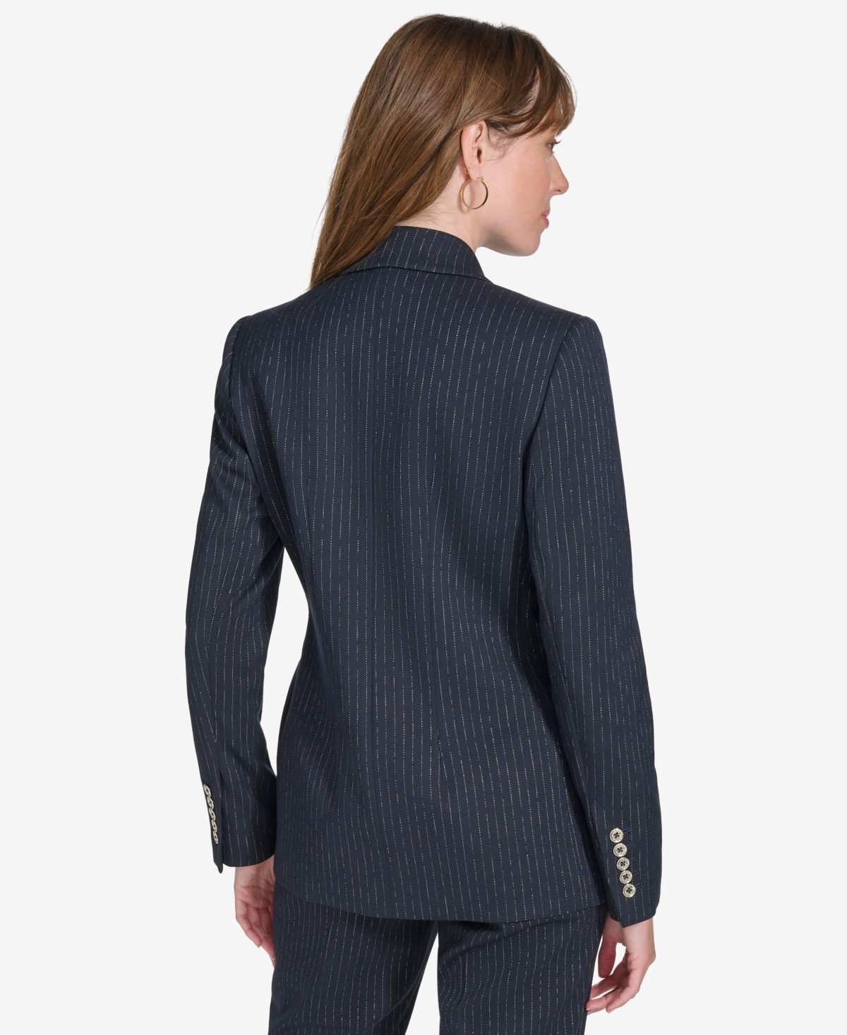 Tommy Hilfiger Women's Double Breasted Metallic Pinstriped Blazer -gld