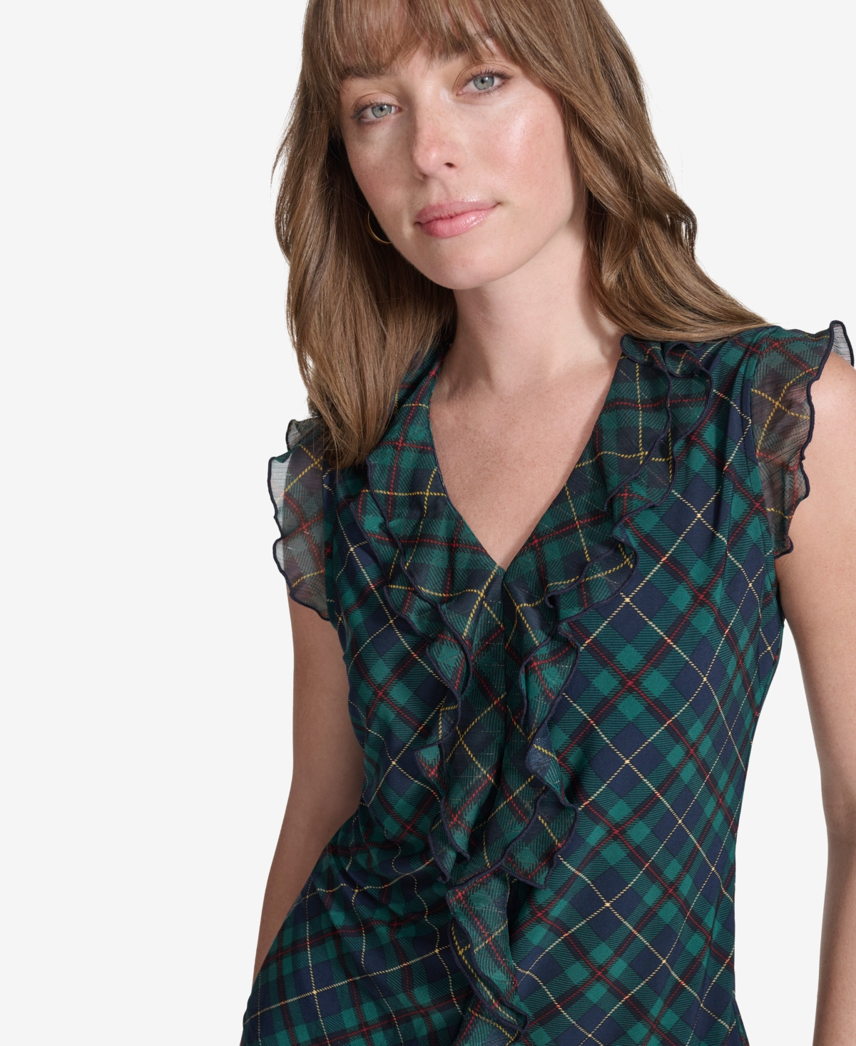 Tommy Hilfiger Women's Plaid Ruffle-Trim Top -for