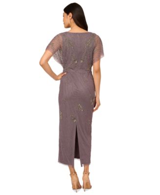 adrianna papell women's bead flutter-sleeve midi mesh dress Popular Sweetheart Beaded Neckline High Split Sequin Prom Dresses –  Ballbella