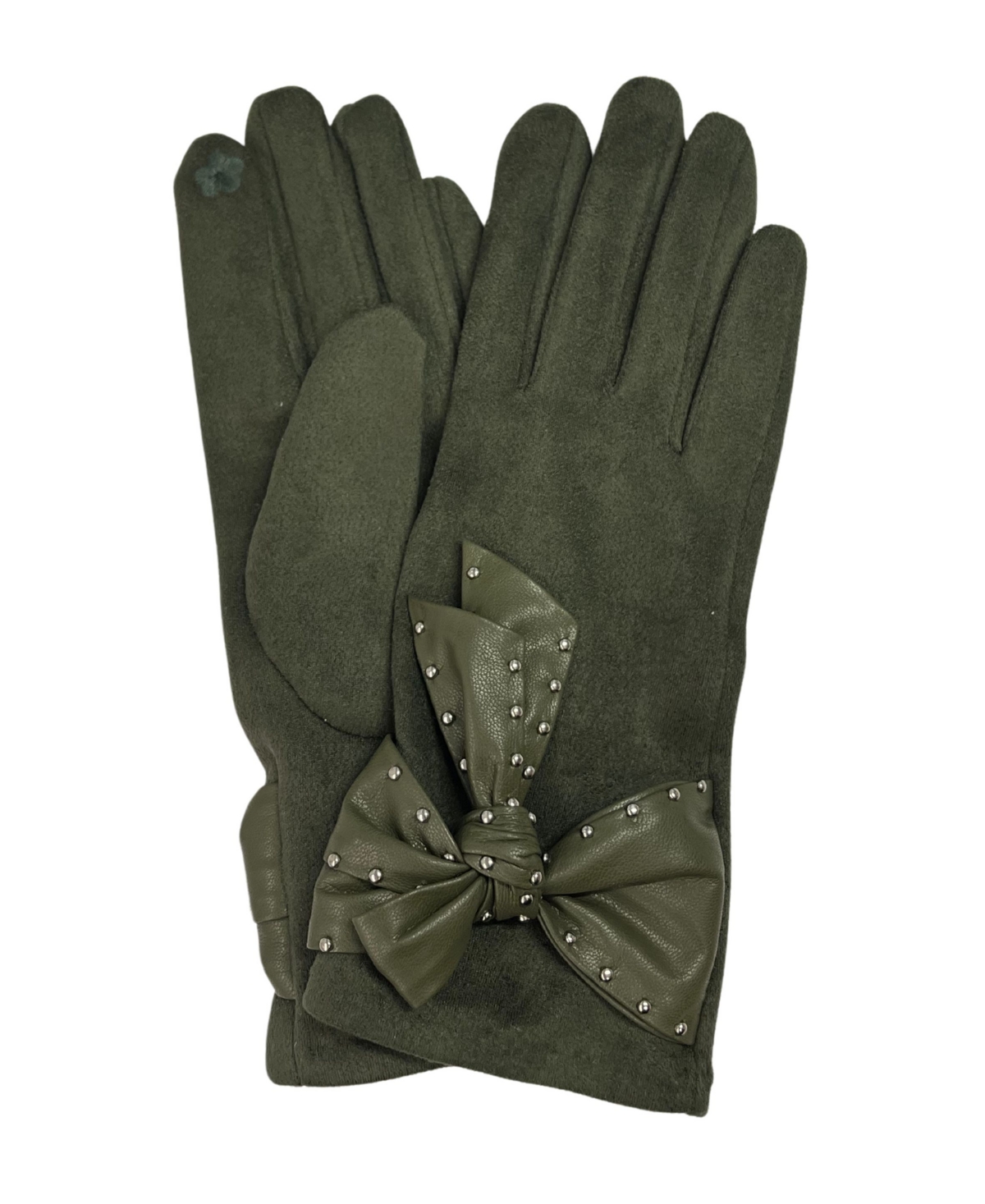 Suede Glove with Bow - Olive