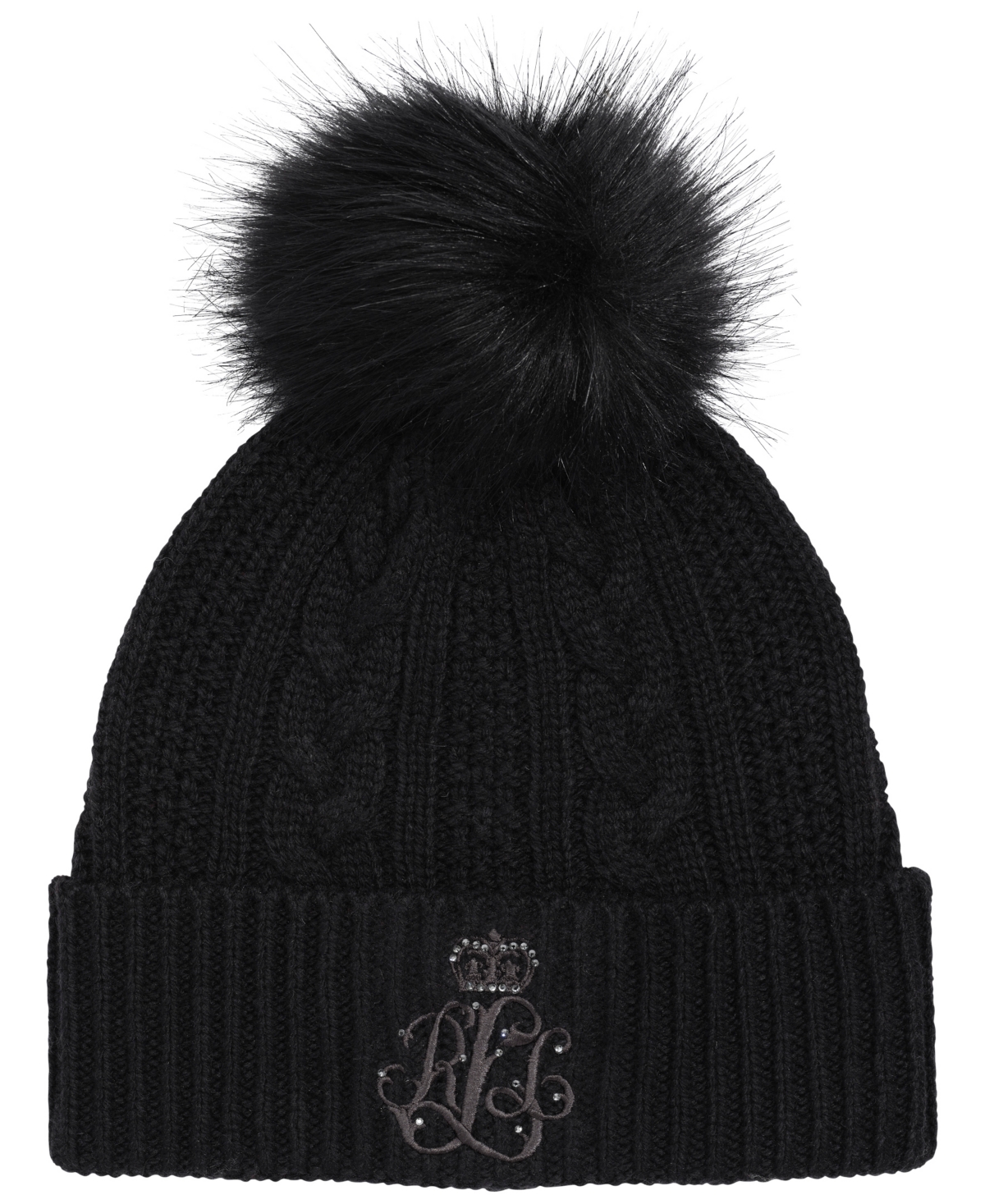 Shop Ralph Lauren Cable Hat With Direct Embroidery And Stones In Black