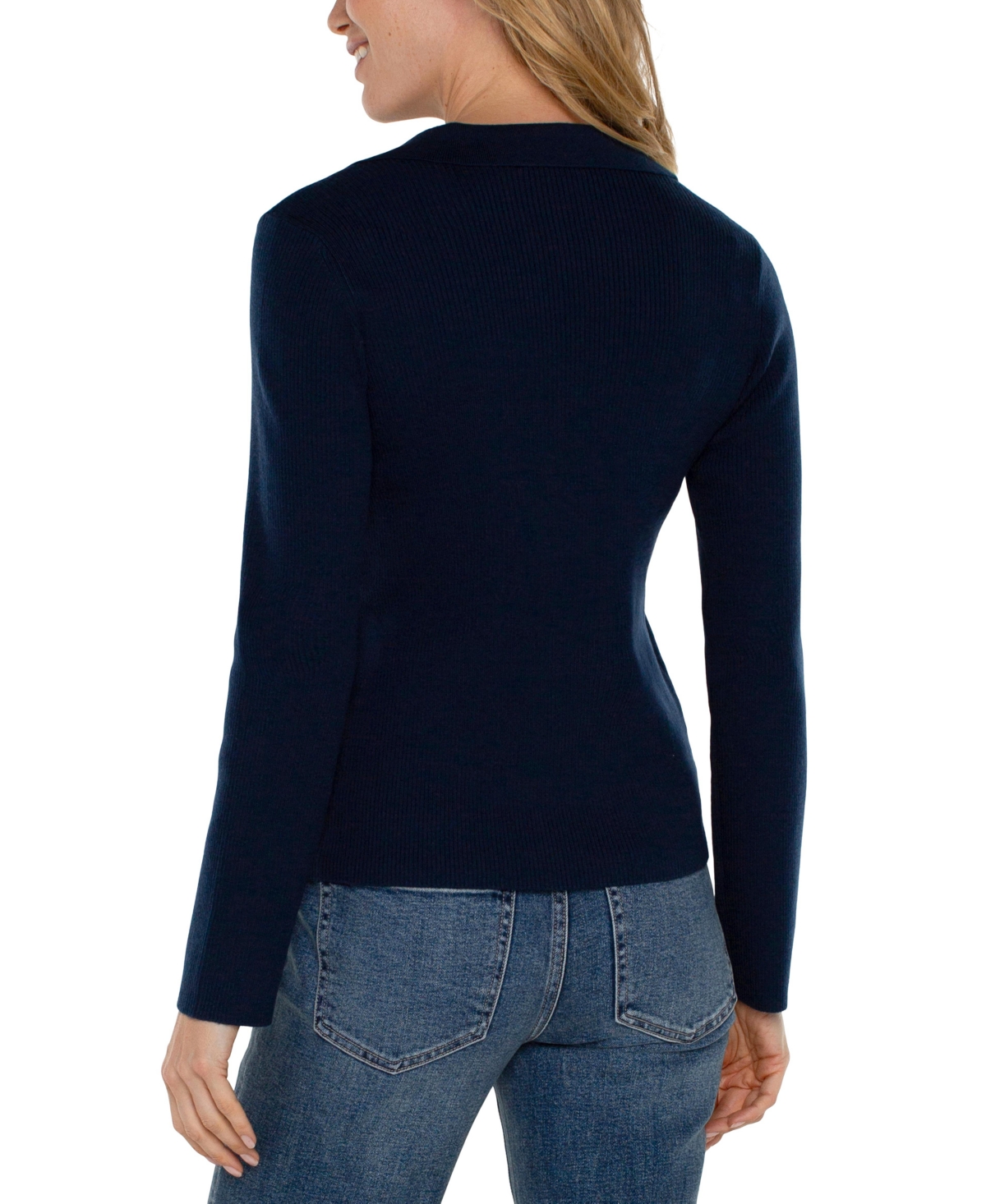 Liverpool Los Angeles Women's Rib-Knit Collared Sweater