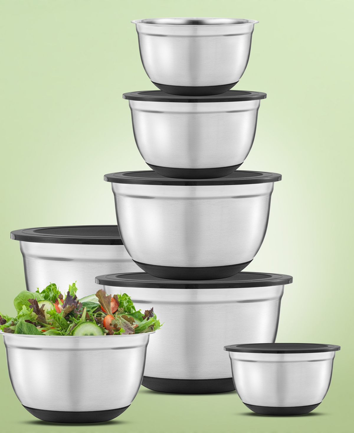 Joyjolt Stainless Steel Mixing Bowls With Lids Set Of 7 In Black