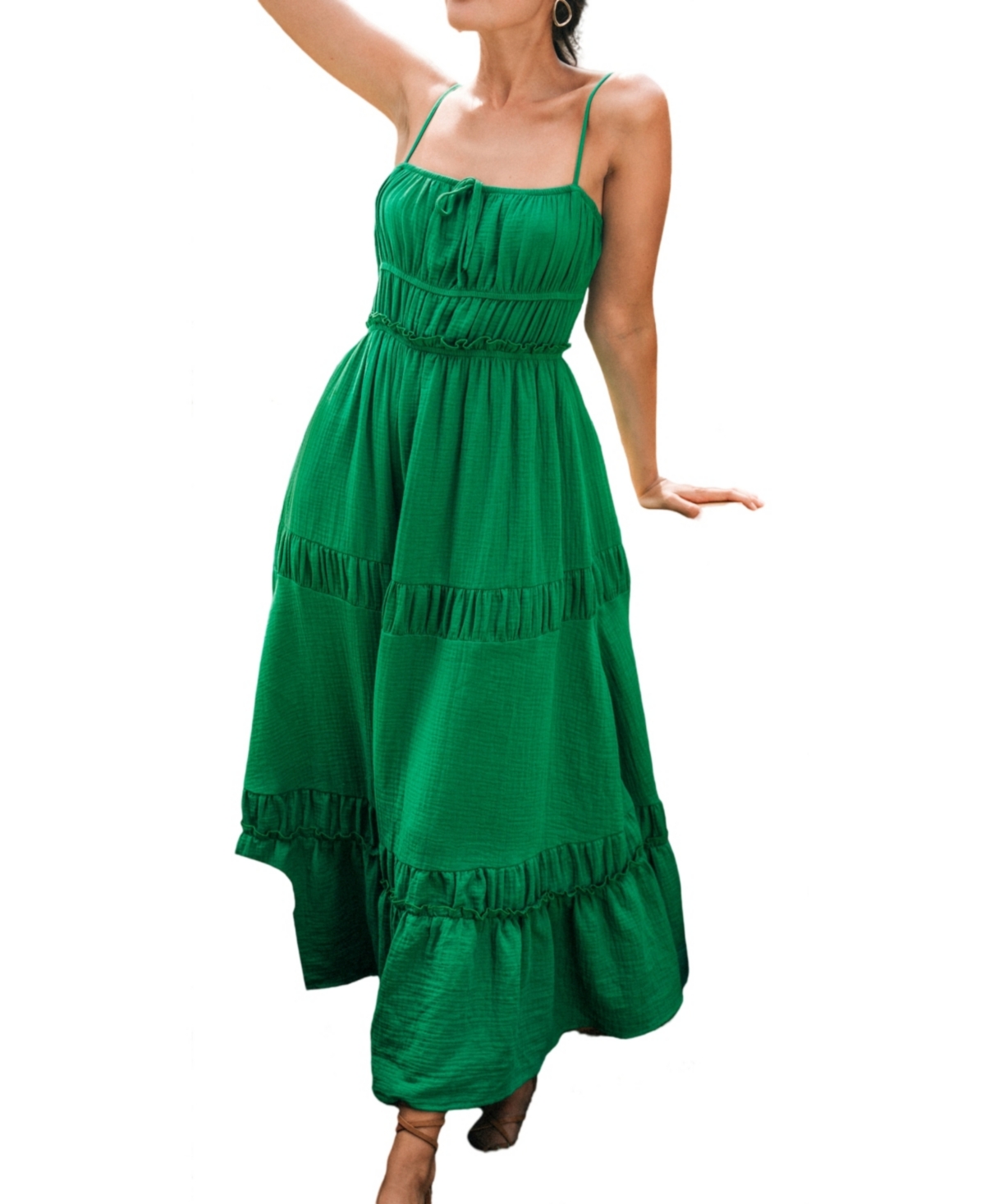 Women's Green Sleeveless Square Neck Maxi Beach Dress - Light/pastel green