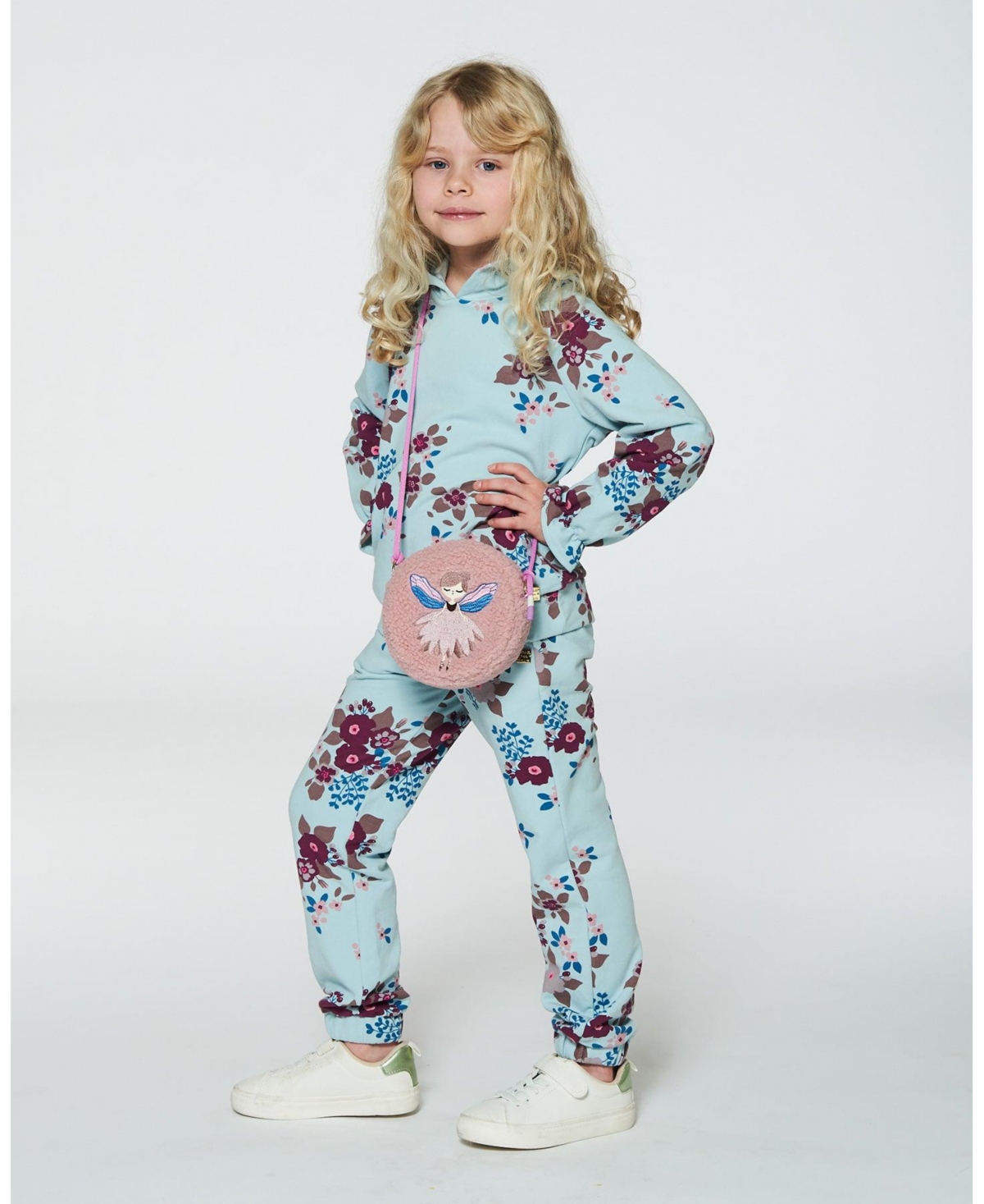 Deux par Deux Big Girls Fleece Hoodie Light Blue Printed Flowers