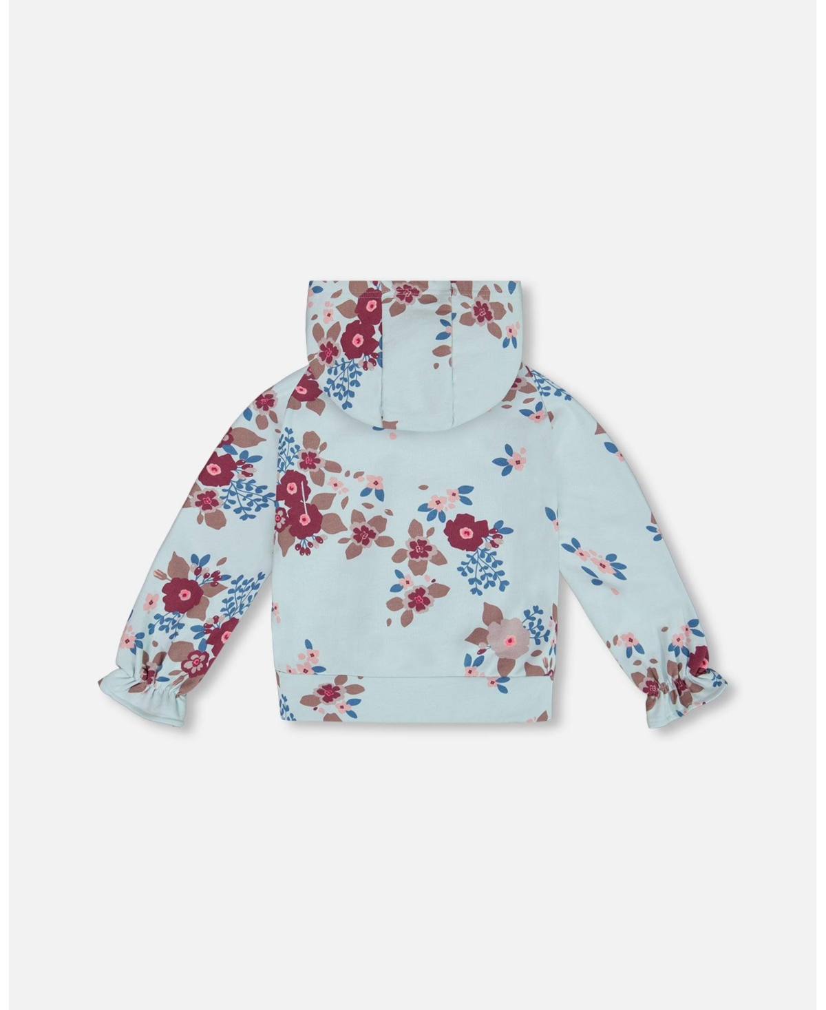 Deux par Deux Big Girls Fleece Hoodie Light Blue Printed Flowers