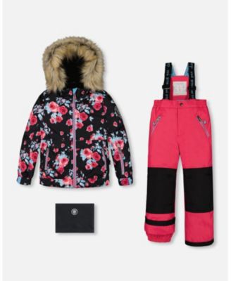 Two Piece Snowsuit Black Printed Roses