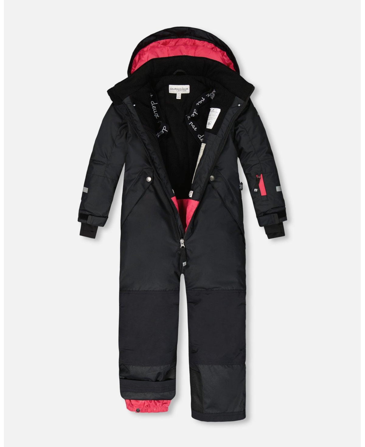 Deux par Deux Toddler Boys One Piece Technical Snowsuit Black And Candy Pink - Black and candy pink