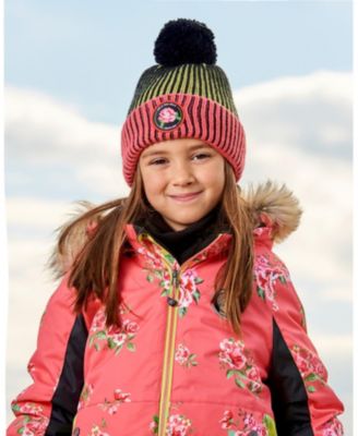 Girl Knit Hat Black, Lime And Coral - Toddler|Child