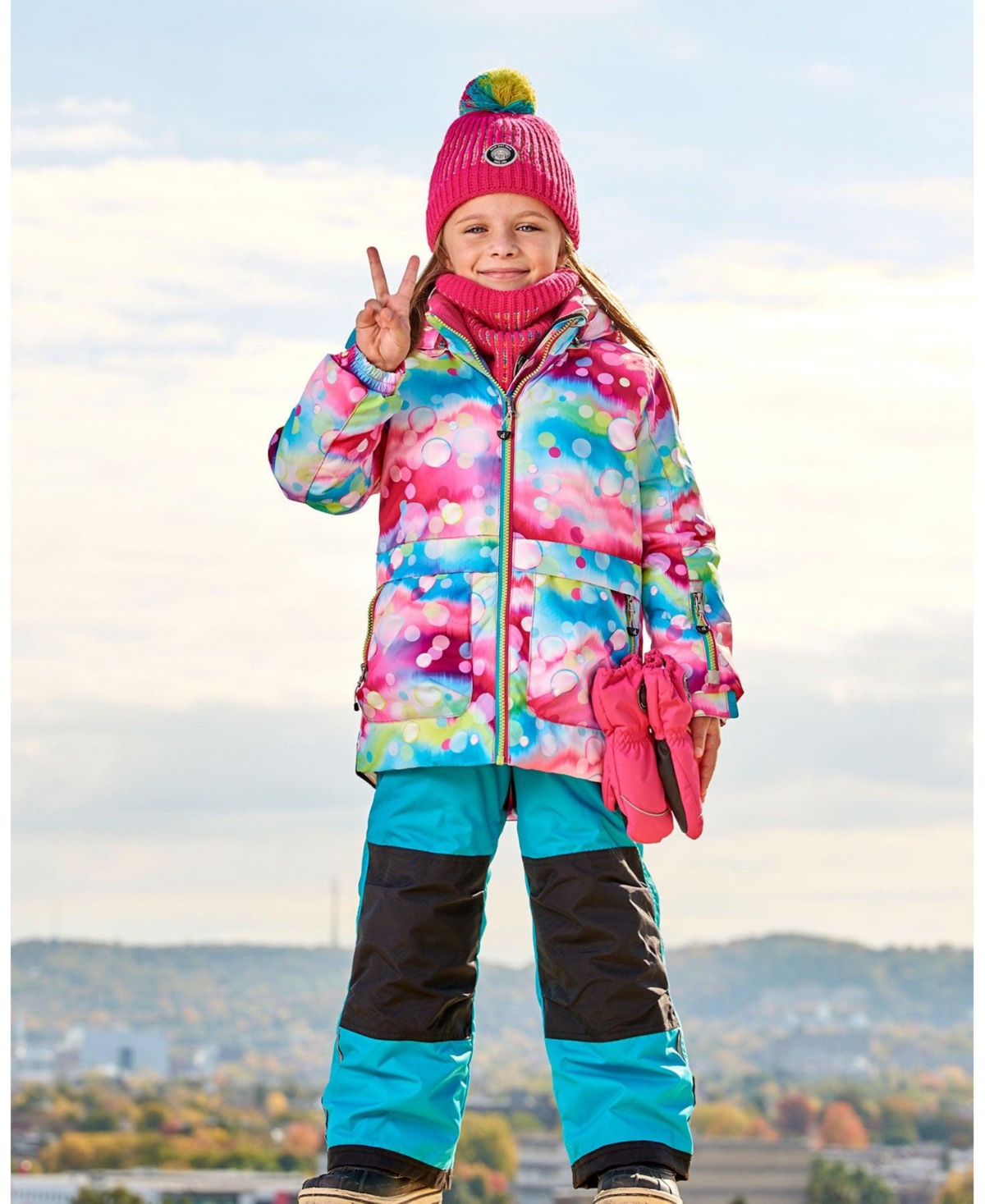 Deux par Deux Big Girls Two Piece Snowsuit Printed Bubbles And Turquoise - Printed bubbles and turquoise