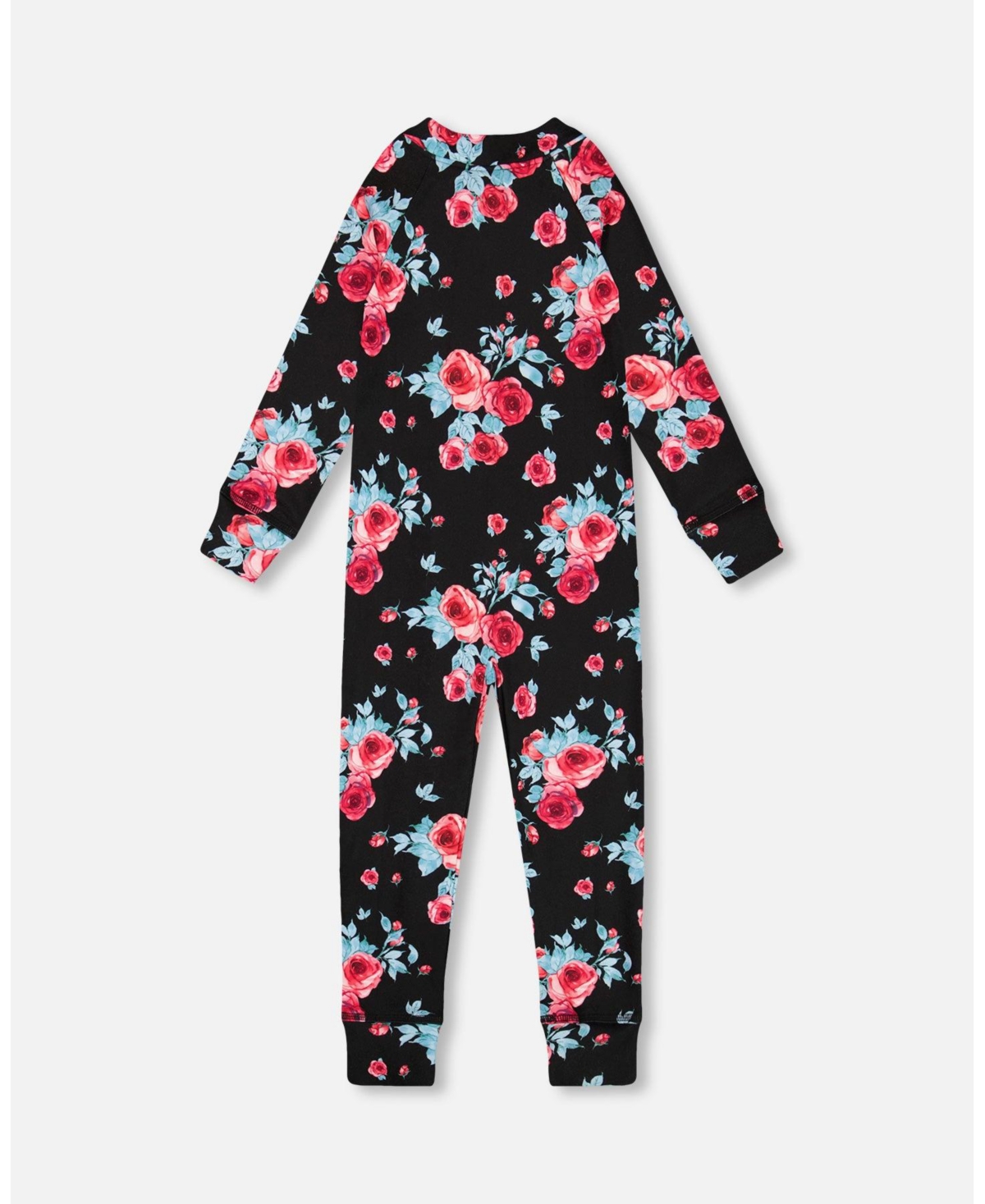 Deux par Deux Baby Girls Baby One Piece Thermal Underwear- Black printed roses