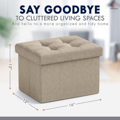 Collapsible Rectangle Storage Ottoman – Small Footrest with Hidden Storage, 12" x 16" x 12"