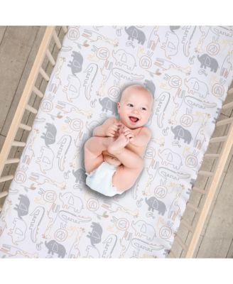 Jungle Story 100% Cotton Safari Baby Fitted Crib Sheet - White