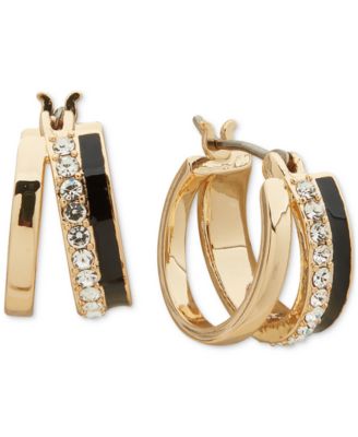 Gold-Tone Extra-Small Pav&eacute; & Jet Split-Hoop Earrings, 0.42" 