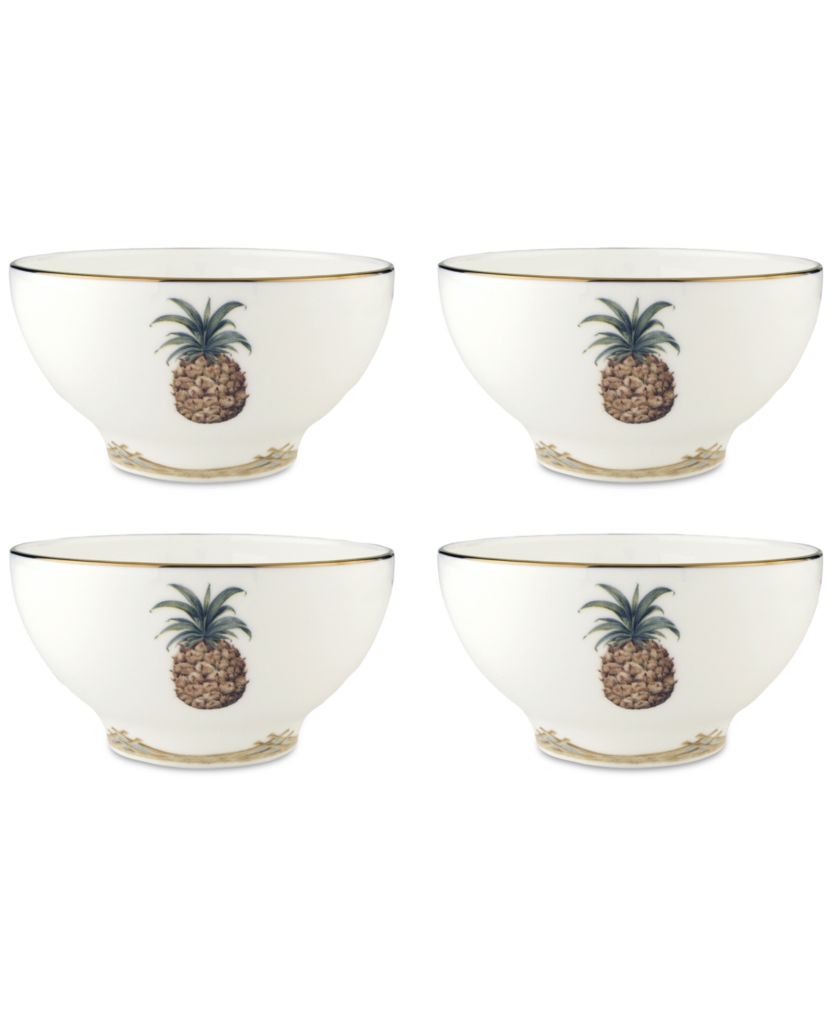 Lenox British Colonial Bamboo Rice Bowls, Set Of 4 In White
