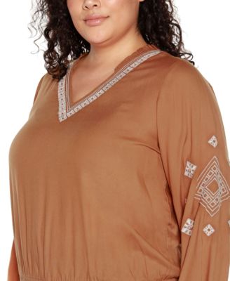 Black Label Plus Size Embroidered Blouson Sleeve V-Neck Blouse