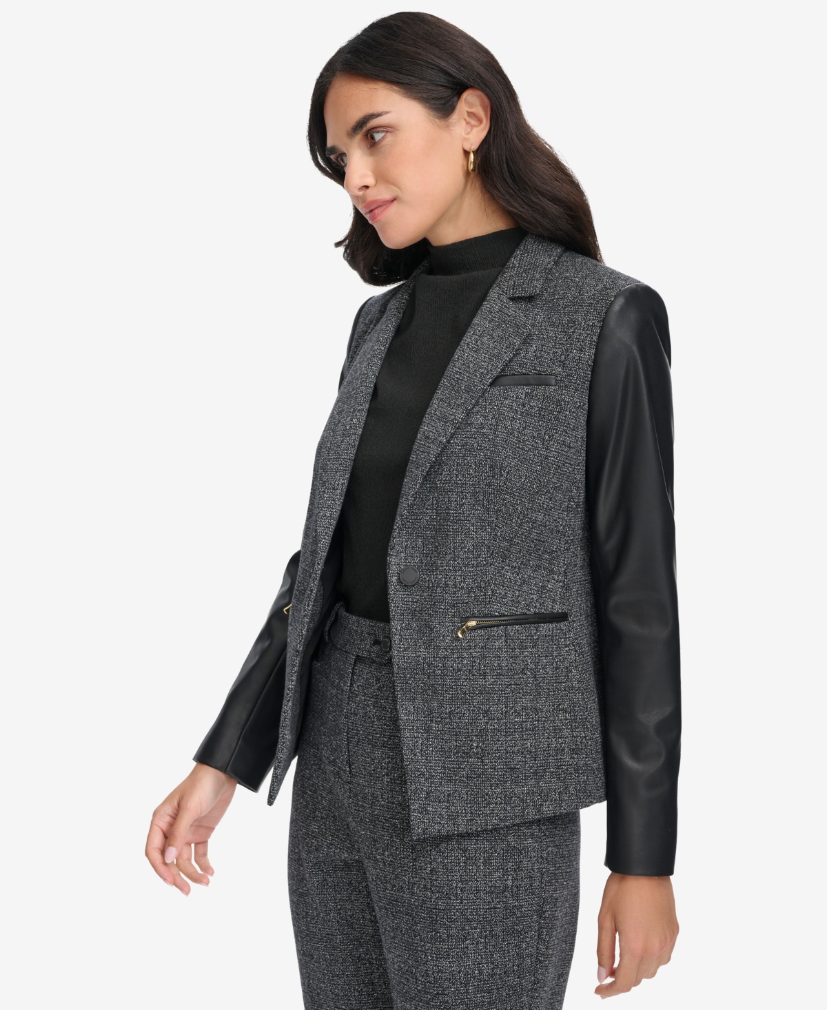 Calvin Klein Petite Faux-Leather-Trim Blazer