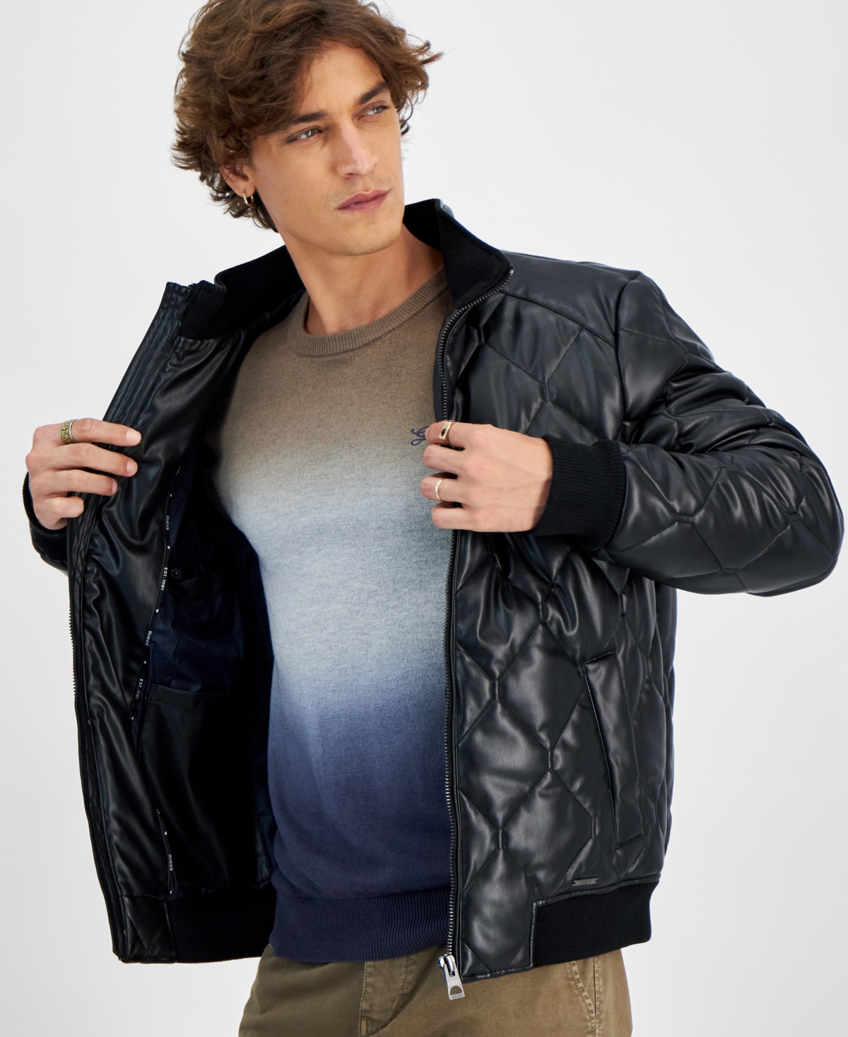 Guess Men's Quilted Full-Zip Faux-Leather Jacket - Jet Black A996