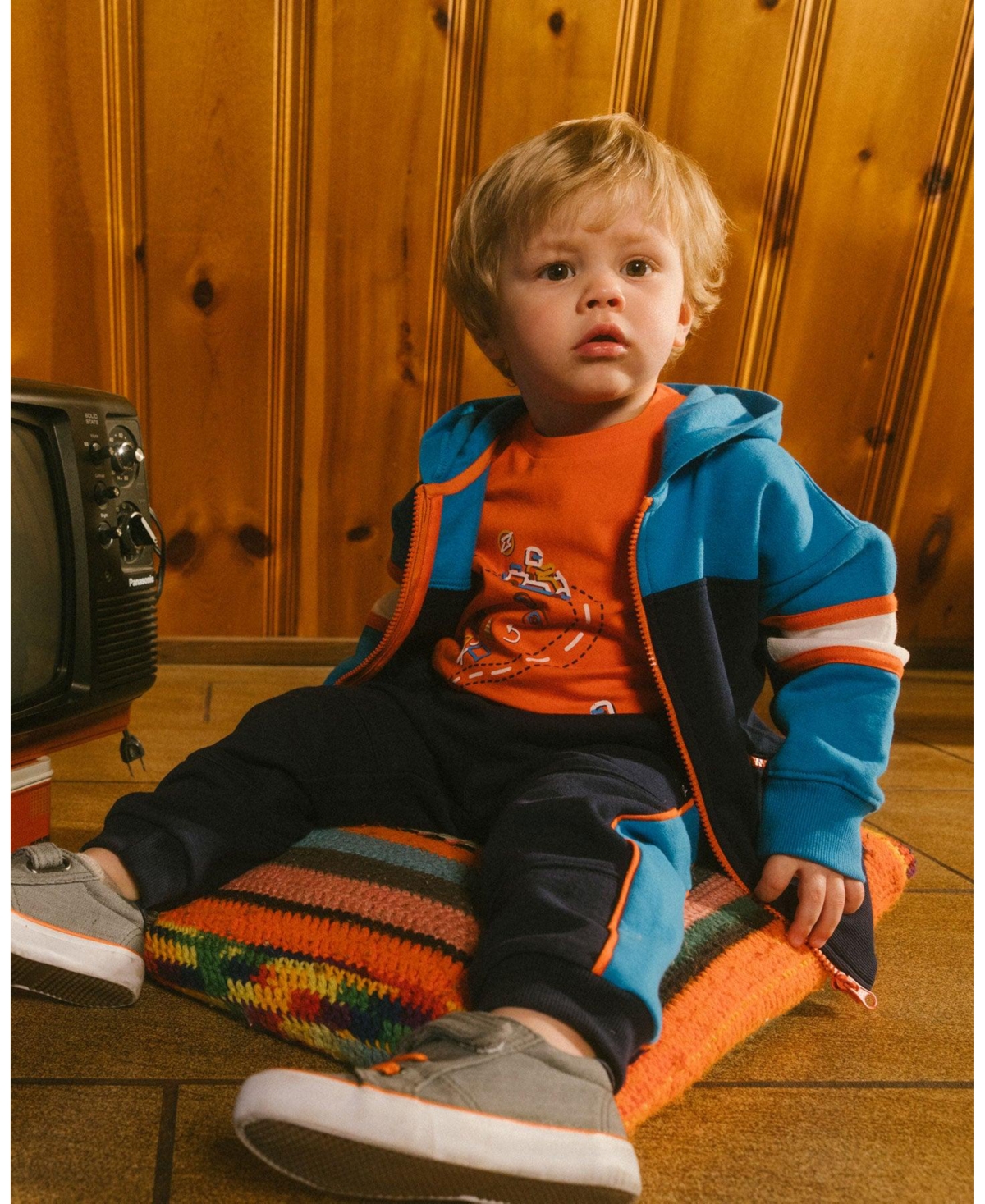 Deux par Deux Baby Boys Baby Full Zip Colorblock Hooded Fleece Sweatshirt- Navy
