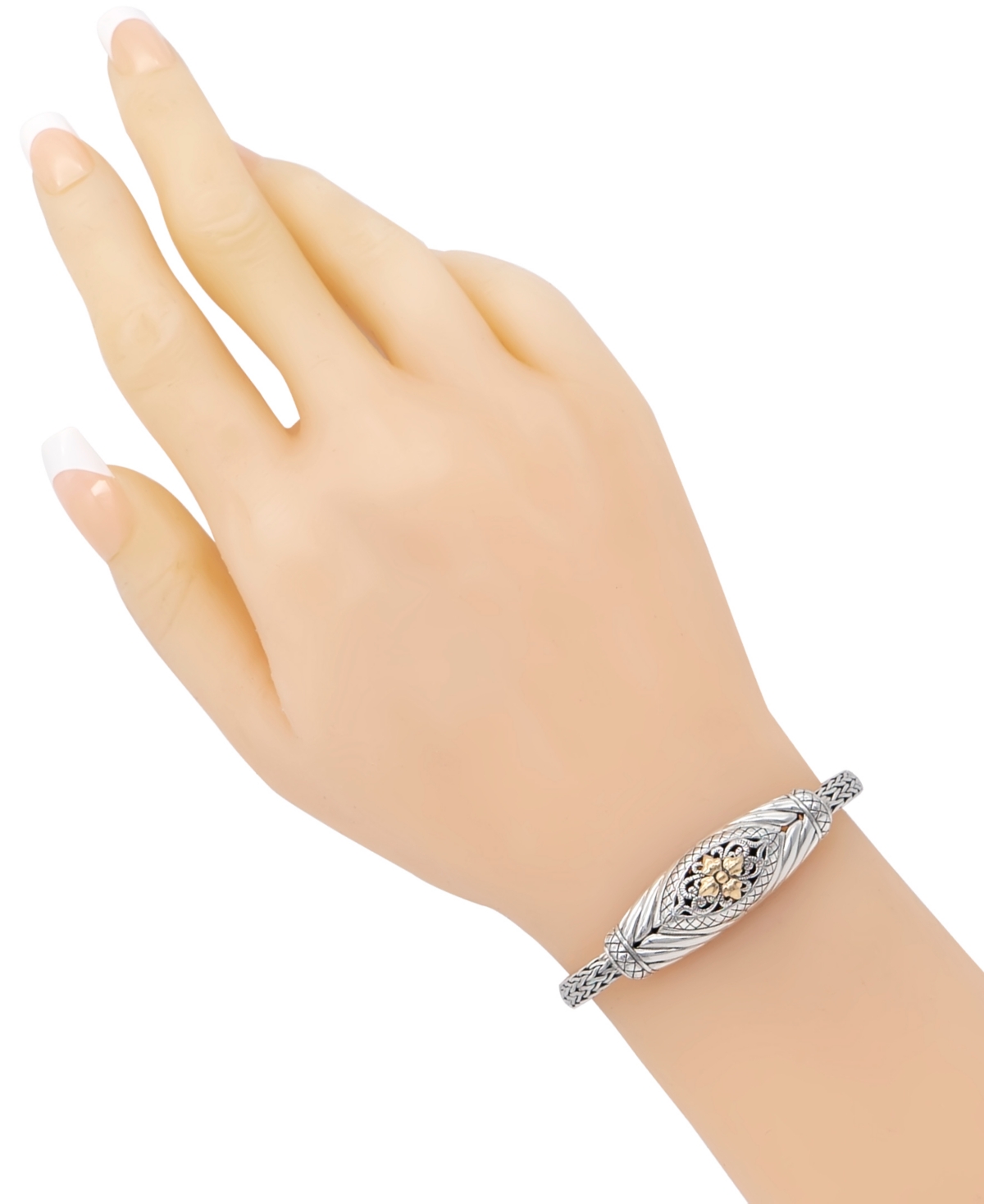 Devata Bali Flower with Dragon Bone Chain Bracelet in Sterlingand 18K Gold - Silver