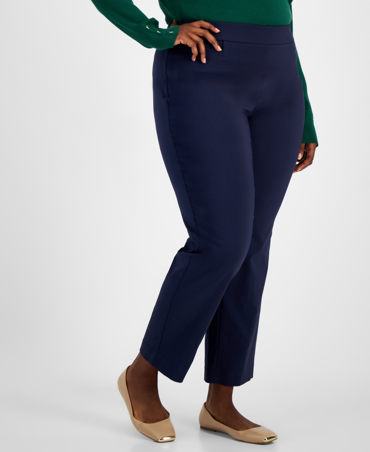 Jm Collection Plus Size High Rise Pull-On Straight Leg Pants, Created for Macy's