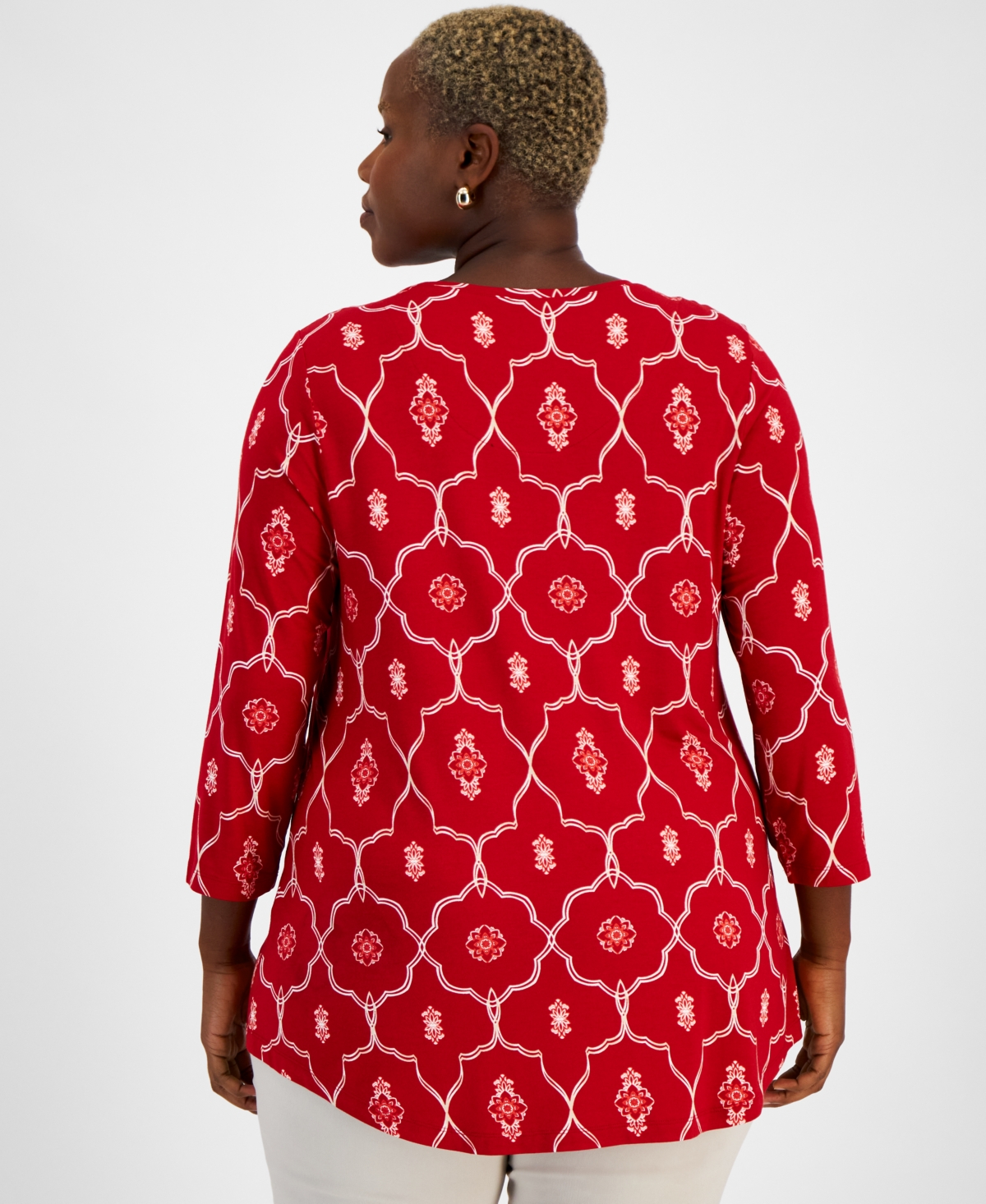 Jm Collection Plus Size Fancy Framework 3/4-Sleeve Top, Created for Macy's