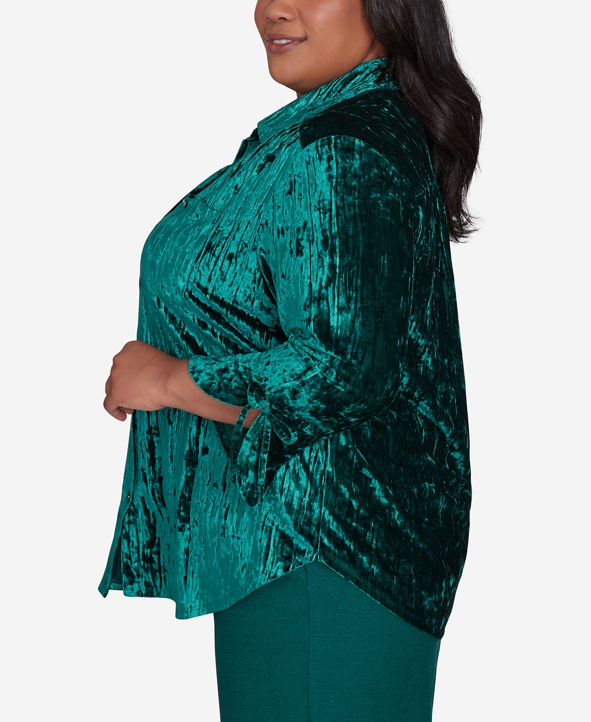 Alfred Dunner Plus SizeIsle Crushed VelvetButton Front Top - Emerald