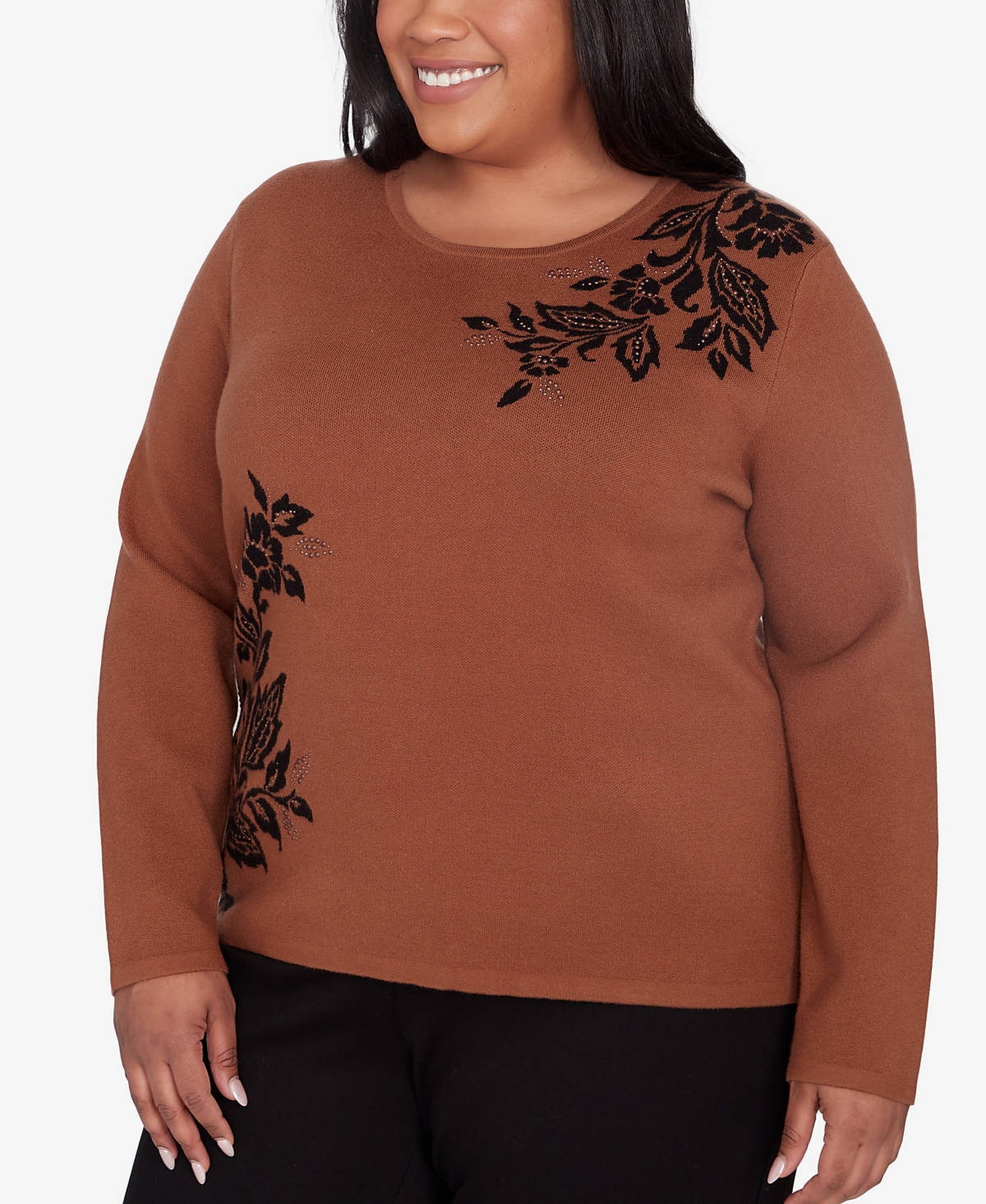 Alfred Dunner Plus Size Rue Rivoli Floral Embroidery Sweater