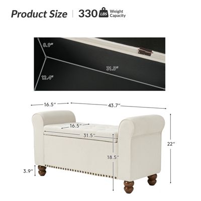 Transitional Carmen 43.7" Wide Storage Bench with Sturdy Wood Legs