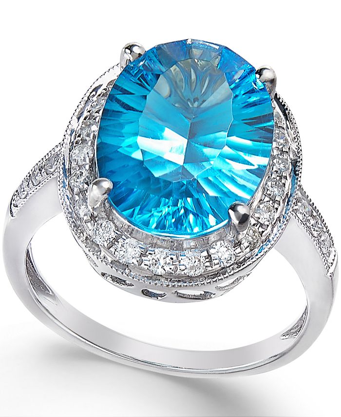 Macy's Blue Topaz (6 ct. t.w.) and Diamond (1/3 ct. t.w.) Ring in 14k ...
