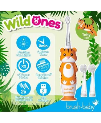 WildOnes Tiger Kids Electric Rechargeable Toothbrush | Childrens Electric Toothbrush | Animal Character Toothbrush