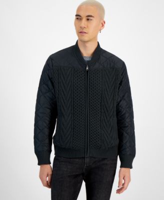 Sun + Stone - Men's Cable-Knit Mixed-Media Jacket