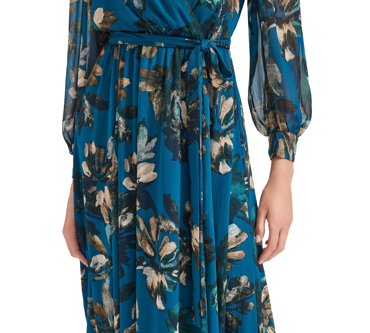 Calvin Klein Petite Printed Faux-Wrap A-Line Midi Dress