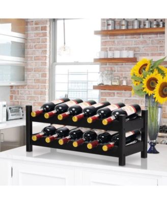 2-Tier 12 Bottles Bamboo Storage Shelf Wine Rack