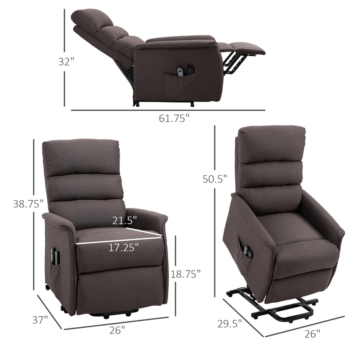 Homcom Electric Power Lift Recliner Chair for Elderly with Remote- Brown