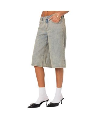 Women's Xtra Long Acid Wash Denim Bermuda Shorts