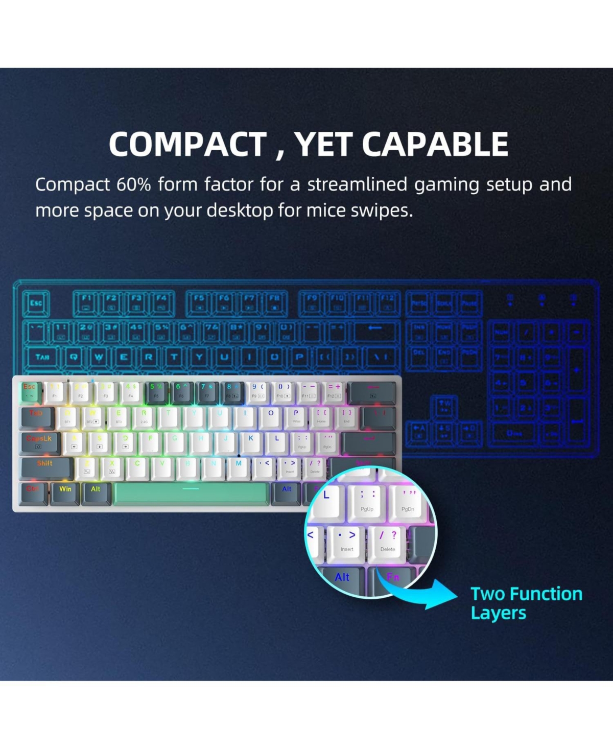 Machineke Machenike K500-B61W 60% Wireless Mechanical Gaming Keyboard, 61 Keys Ultra-Compact Hot Swappable Linear Red Switch, Dynamic Rgb Backlit, Ant
