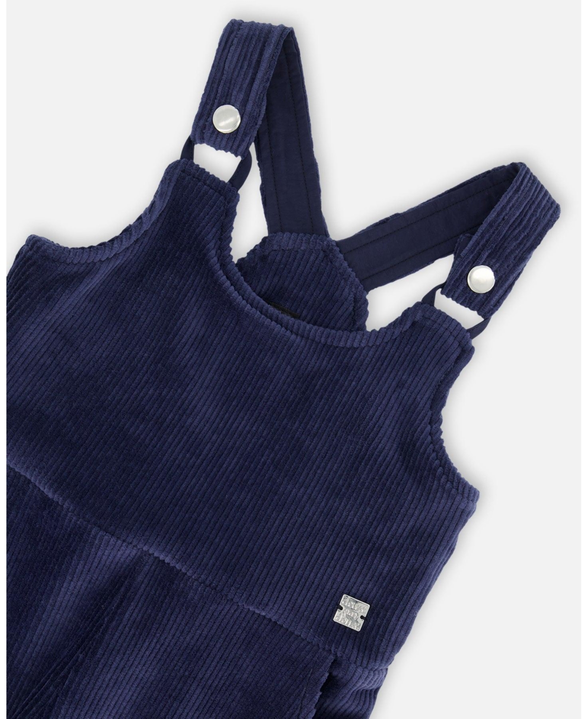 Deux par Deux Big Girls Velvet Stretch Cargo Overalls- Navy