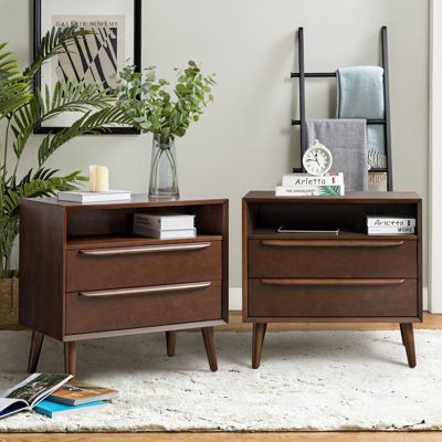 Kay Mid-century Modern 2 - Drawer End Table with  Built-In Outlets