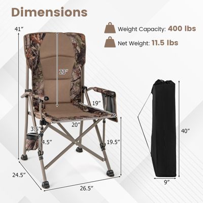 Portable Folding Arm Chair Heavy Duty 400 lbs with Cup Holder for Camping