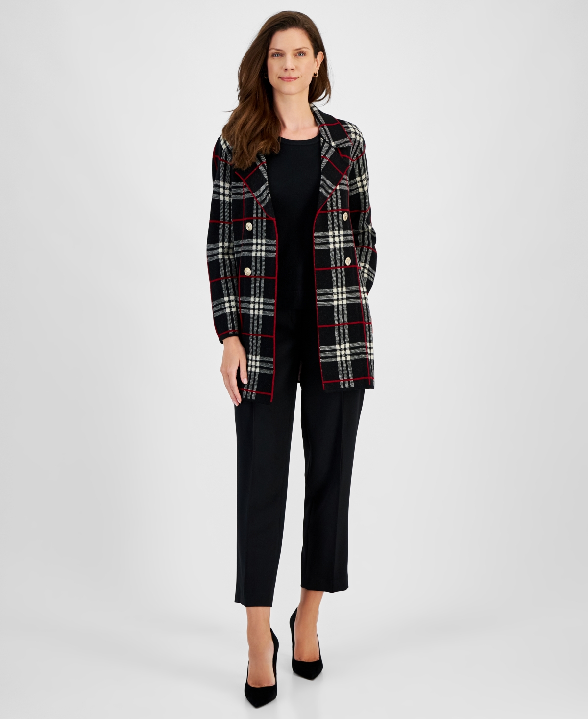 Kasper Women's Edge To Edge Notched-Collar Sweater Jacket