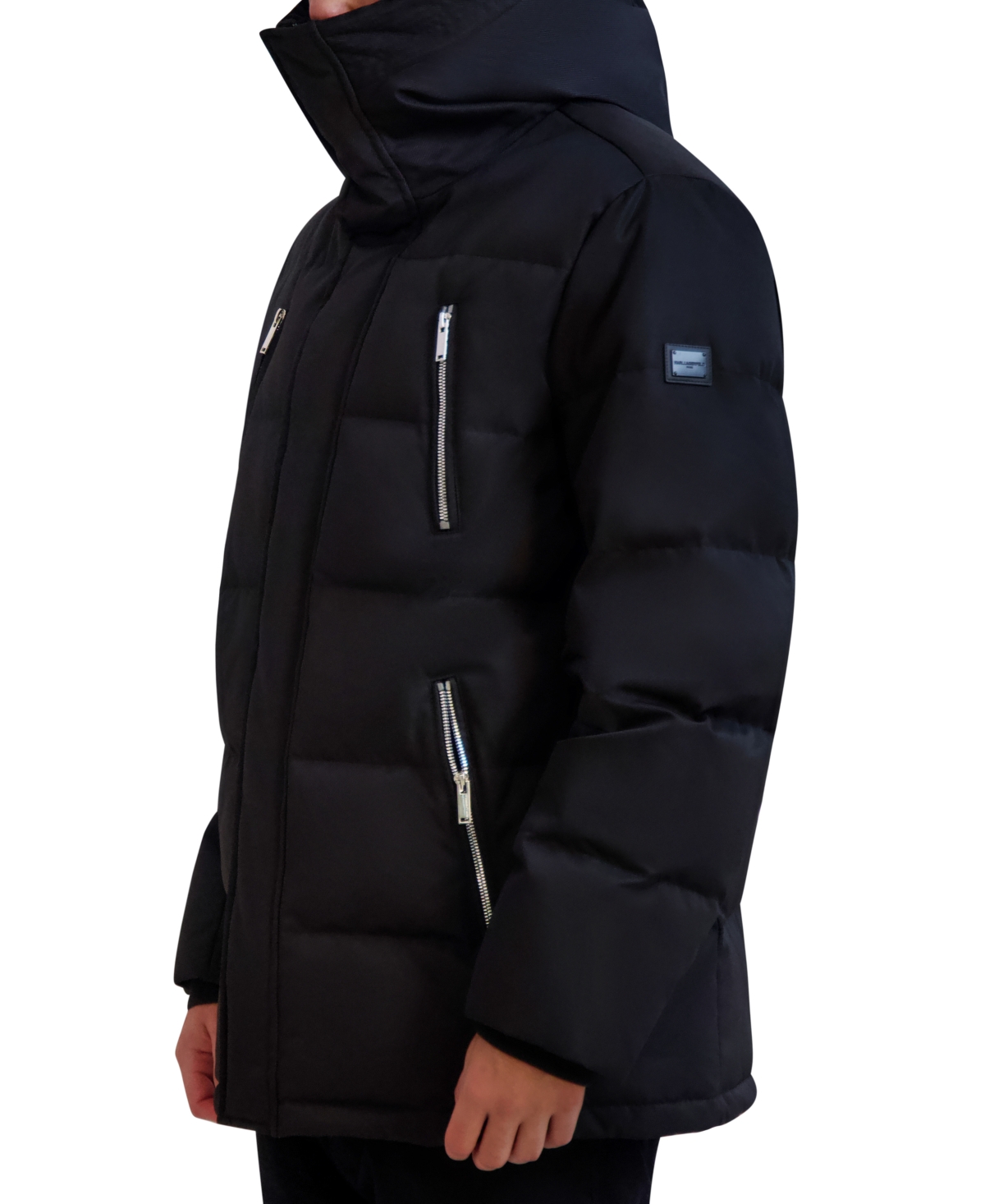 Karl Lagerfeld Men's Faux Shearling Wing Collar Down Jacket In Black