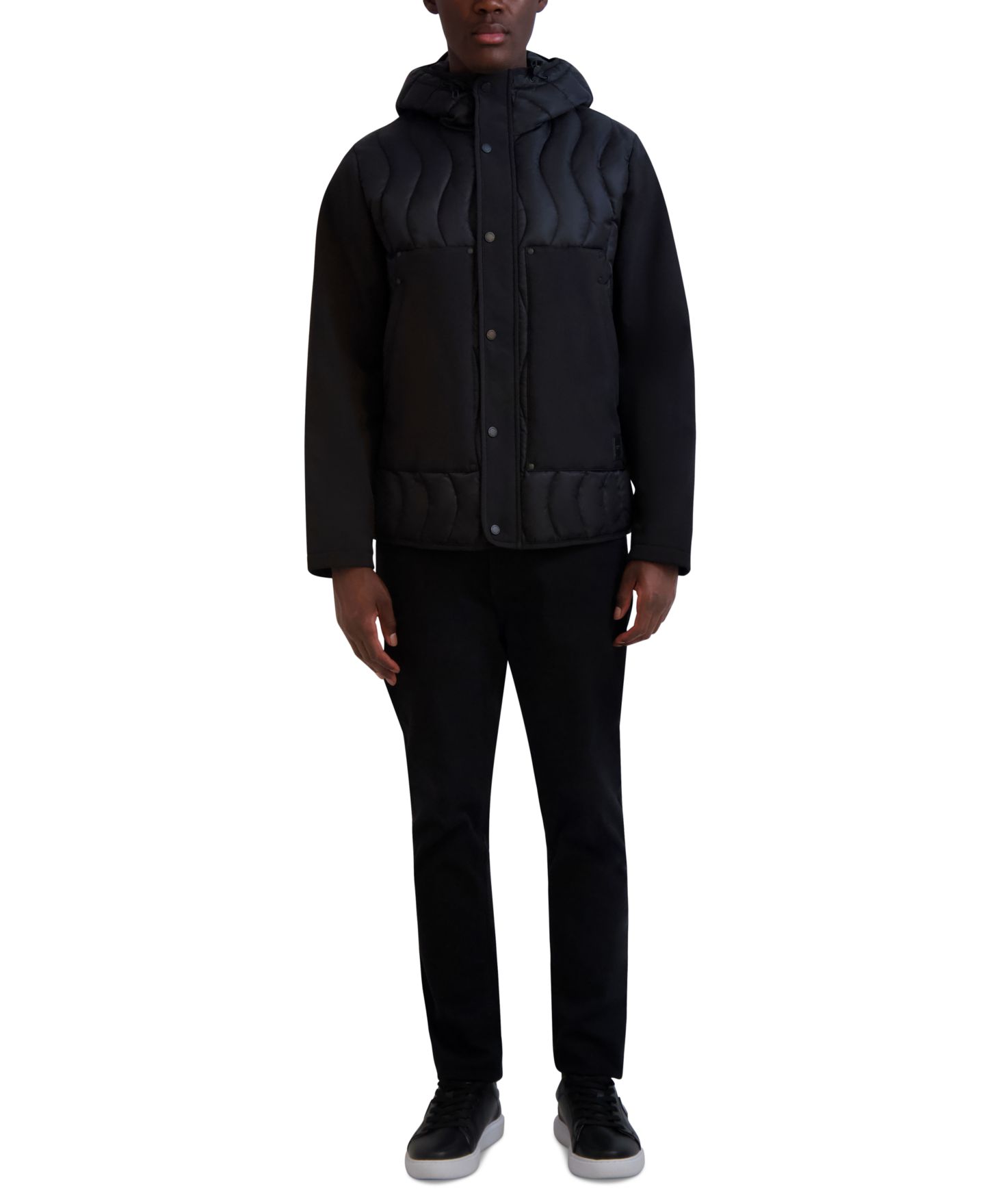 Мужская куртка KARL LAGERFELD PARIS Mixed Media Mid-Weight Puffer, цвет: Чёрный — фото 5