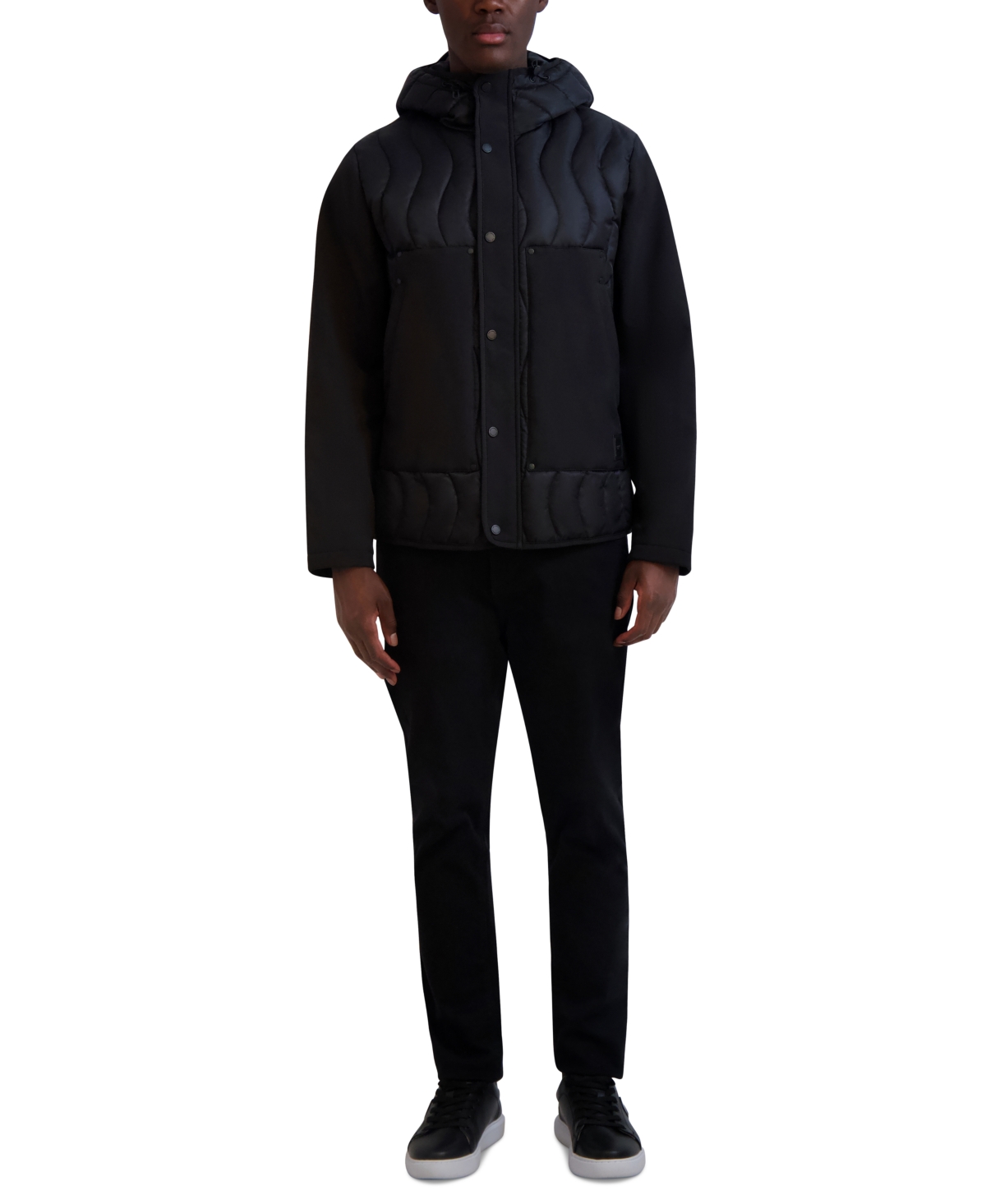 Shop Karl Lagerfeld Men's Mixed Media Mid-weight Puffer Jacket In Black