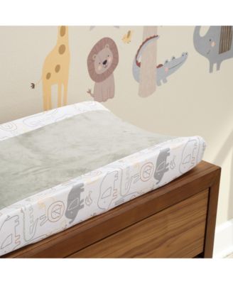 Jungle Story Soft Minky Velour Safari Changing Pad Cover- White/Gray